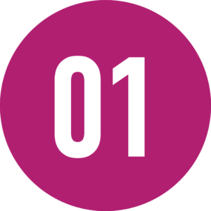 A stylized number 1 in a pink circle