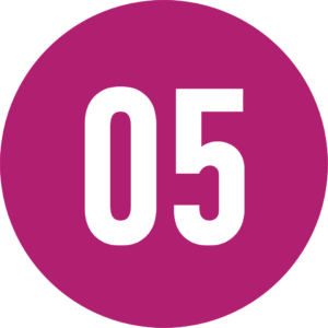 A stylized number 5 in a pink circle