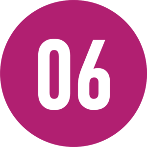 A stylized number 6 in a pink circle