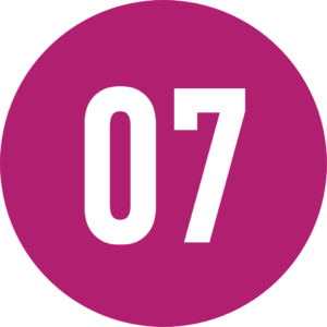 A stylized number 7 in a pink circle