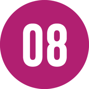 A stylized number 8 in a pink circle
